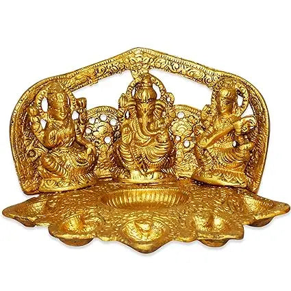 Brass Diya with Lakshmi, Ganesh & Saraswati
