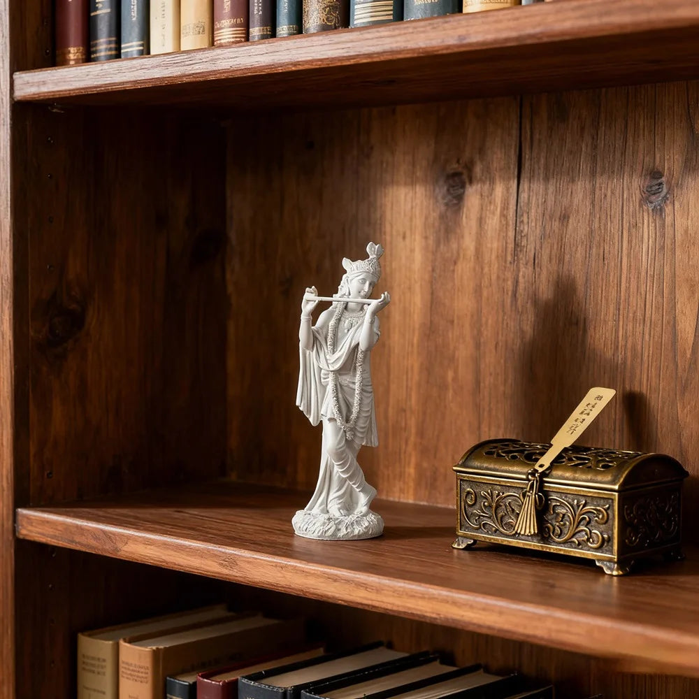 Exquisite White Resin Lord Krishna Statue