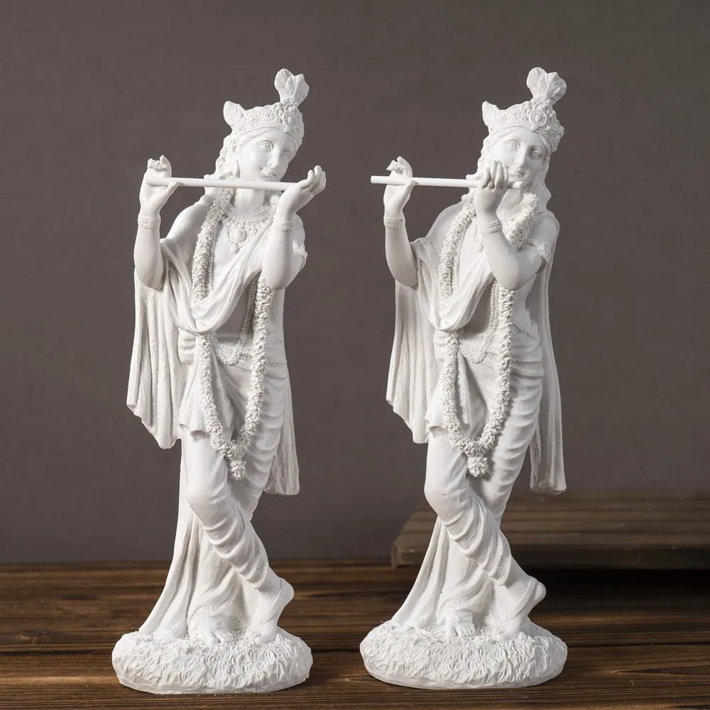 Exquisite White Resin Lord Krishna Statue